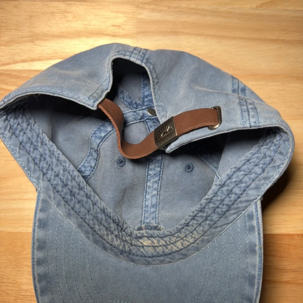 Faherty Baseball Hat Mens OS Blue Sun Logo Cotton Leather Strap Dad Cap Faded